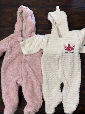 Carter's Pink & Cream Plush Hooded Baby One-Piece Footies Winter